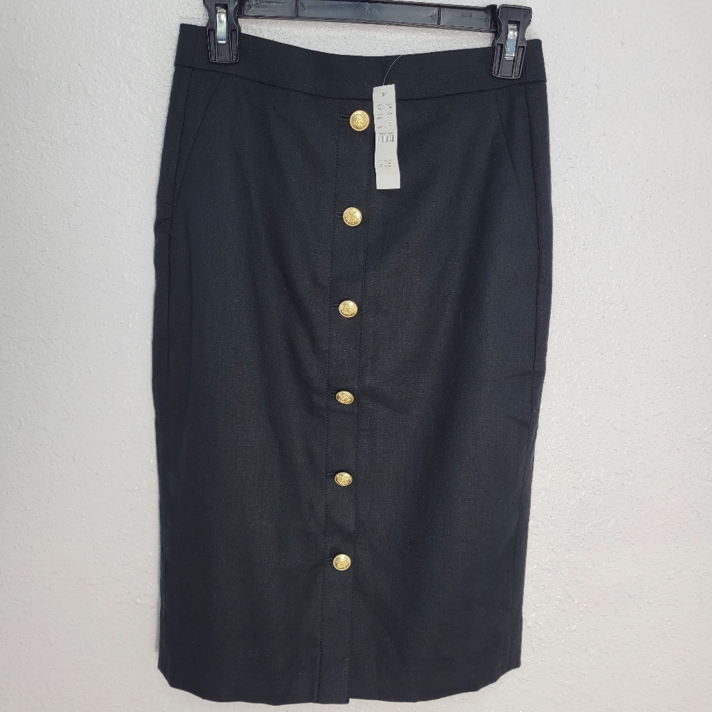 J Crew Button-front No. 3 pencil skirt in stretch linen blend